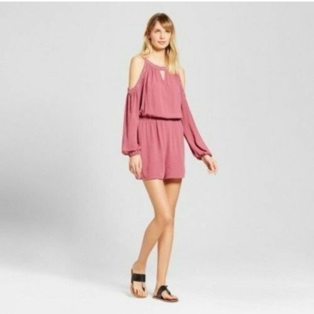 Knox Rose Cold Shoulder Long Sleeve Metal Studded Boho Romper Size XL